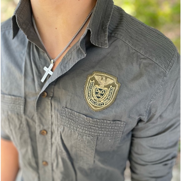 D&G DOLCE GABBANA SOLDIER GREEN ARMY LONG SLEEVE SHIRT M 48 UNIFORM SECURITY GUY - Picture 12 of 15